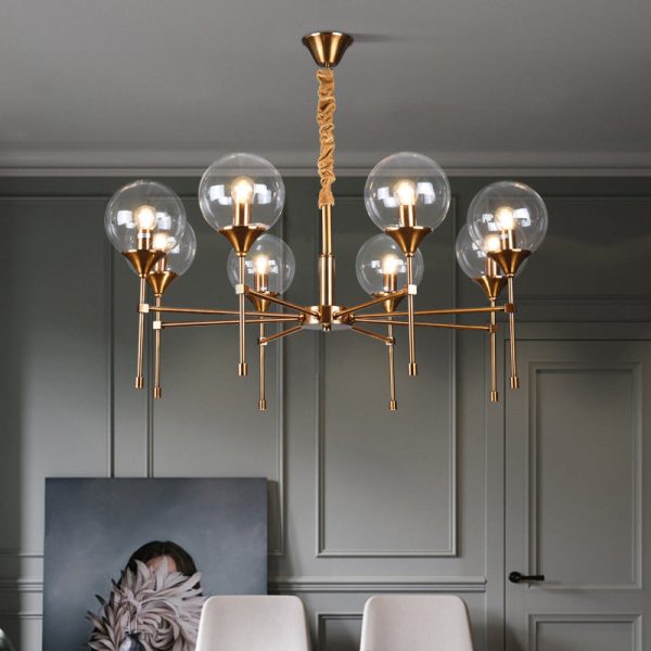Modern Transitional Elegance Sphere Glass Iron 6/8 Light Chandelier For Living Room - Image 3
