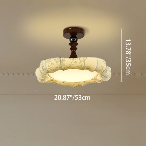 Traditional French Floral Fabric Shade Iron LED Dimmable Semi-Flush Mount Ceiling Light For Bedroom - Image 3