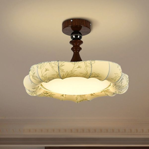 Traditional French Floral Fabric Shade Iron LED Dimmable Semi-Flush Mount Ceiling Light For Bedroom - Image 9