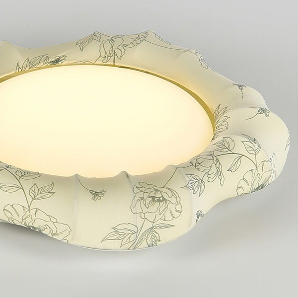 Traditional French Floral Fabric Shade Iron LED Dimmable Semi-Flush Mount Ceiling Light For Bedroom - Image 5