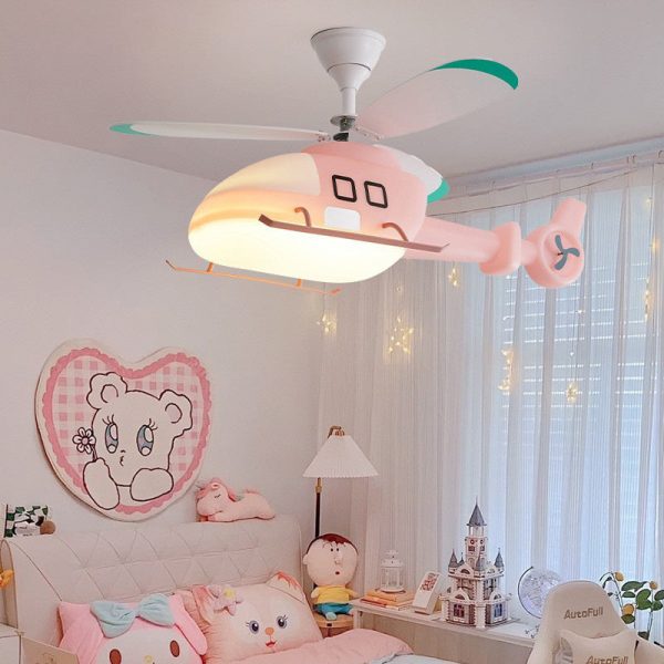 Modern Minimalist Kids Cartoon Airplane Semi-Flush Mount Ceiling Fan Light Iron Acrylic For Children's Room - Image 12