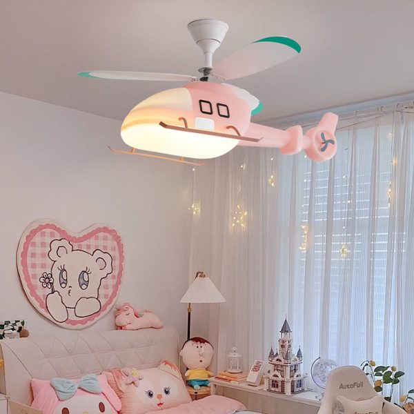 Modern Minimalist Kids Cartoon Airplane Semi-Flush Mount Ceiling Fan Light Iron Acrylic For Children's Room - Image 7