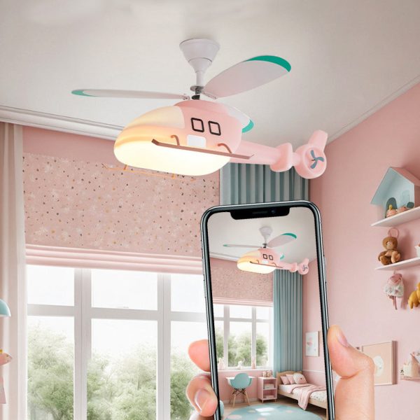 Modern Minimalist Kids Cartoon Airplane Semi-Flush Mount Ceiling Fan Light Iron Acrylic For Children's Room - Image 2