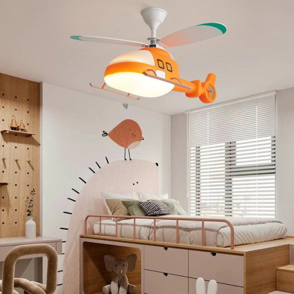 Modern Minimalist Kids Cartoon Airplane Semi-Flush Mount Ceiling Fan Light Iron Acrylic For Children's Room - Image 3