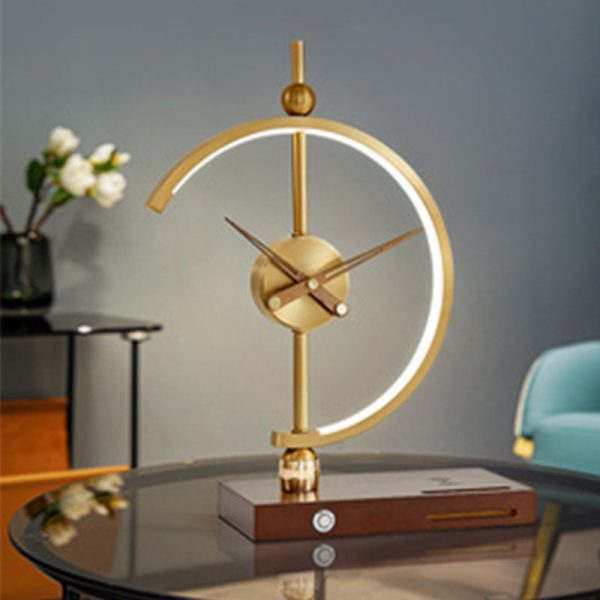 Contemporary Creative Clock Round Aluminum Acrylic Table Lamp With Solid Wood Base LED For Bedroom - Image 10