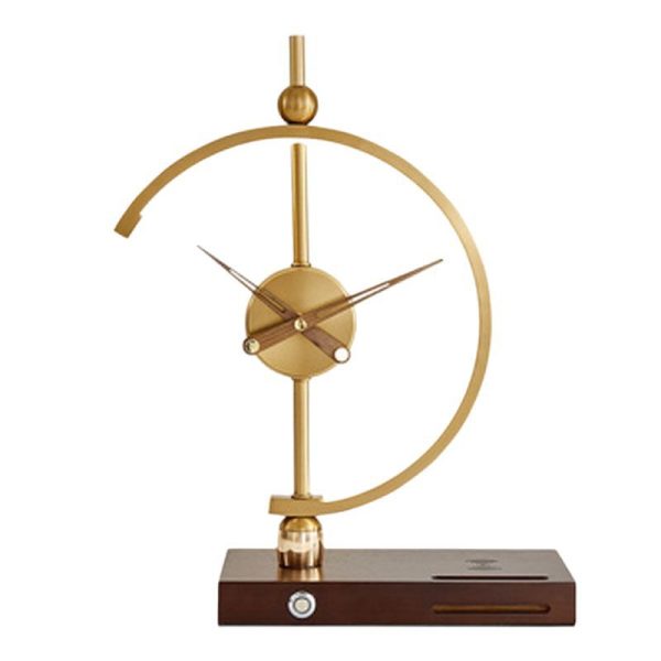 Contemporary Creative Clock Round Aluminum Acrylic Table Lamp With Solid Wood Base LED For Bedroom - Image 14