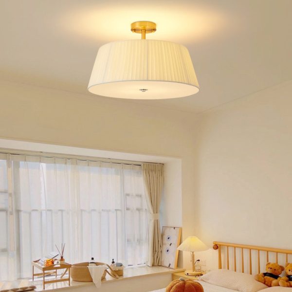 Contemporary Scandinavian Tapered Fabric Shade Iron Acrylic 3/5 Light Semi-Flush Mount Ceiling Light For Bedroom - Image 16