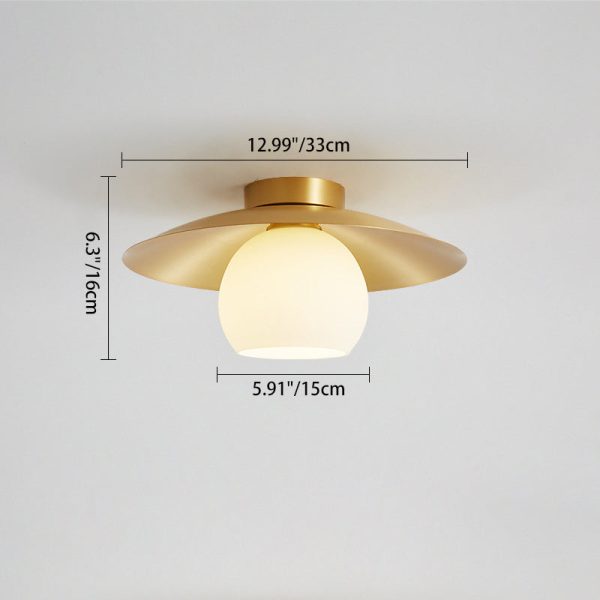 Contemporary Scandinavian Spherical Glass Shade Semi-Flush Mount Ceiling Light With Solid Brass Base 1-Light For Bedroom - Image 4