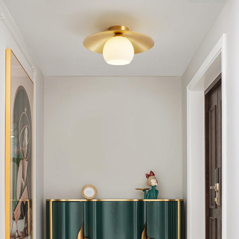 BS-Lighting-LP01835-10.jpg Contemporary Scandinavian Spherical Glass Shade Semi-Flush Mount Ceiling Light With Solid Brass Base 1-Light For Bedroom - Image 1