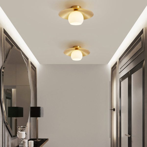 Contemporary Scandinavian Spherical Glass Shade Semi-Flush Mount Ceiling Light With Solid Brass Base 1-Light For Bedroom - Image 3