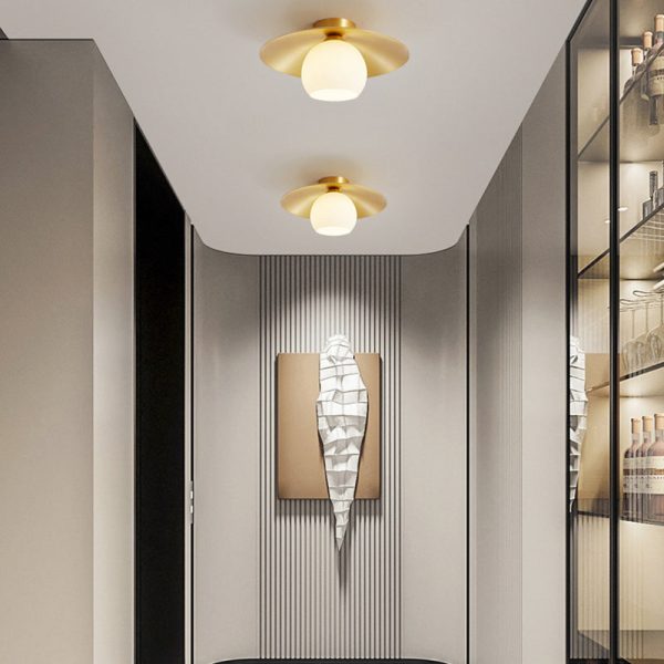 Contemporary Scandinavian Spherical Glass Shade Semi-Flush Mount Ceiling Light With Solid Brass Base 1-Light For Bedroom - Image 8