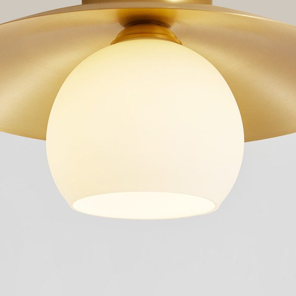 Contemporary Scandinavian Spherical Glass Shade Semi-Flush Mount Ceiling Light With Solid Brass Base 1-Light For Bedroom - Image 7