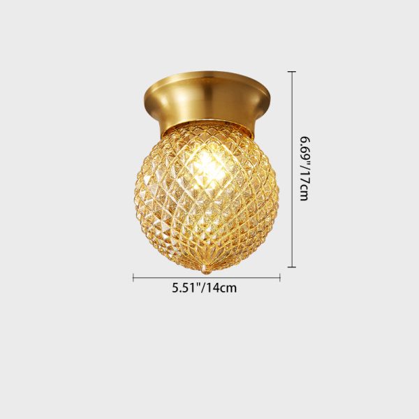 Modern Luxury Globe Glass Shade Brass Base 1-Light Semi-Flush Mount Ceiling Light For Hallway - Image 4