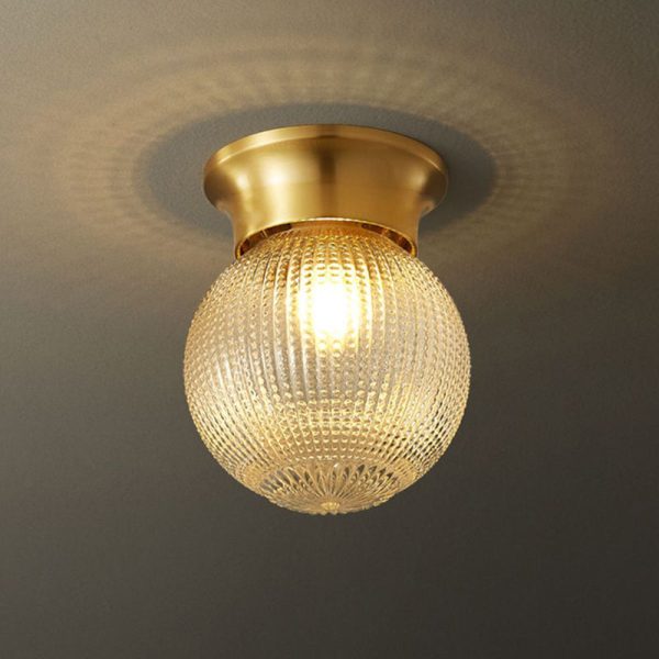 Modern Luxury Globe Glass Shade Brass Base 1-Light Semi-Flush Mount Ceiling Light For Hallway - Image 9