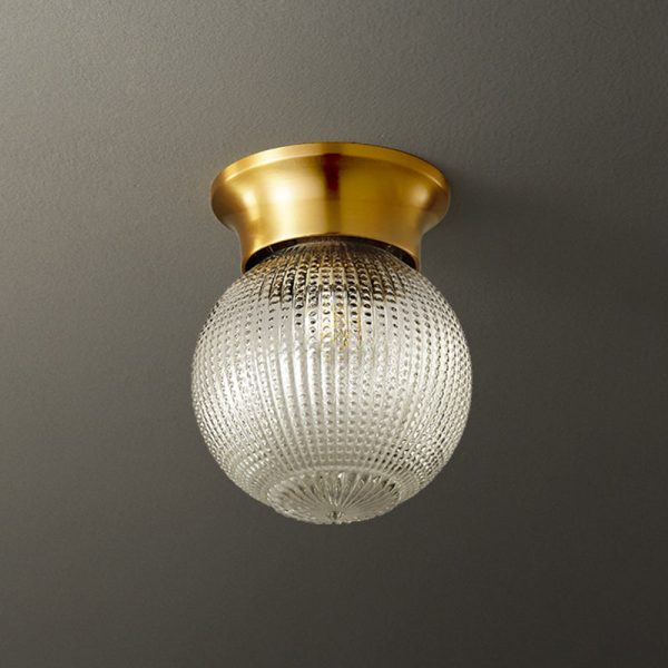 Modern Luxury Globe Glass Shade Brass Base 1-Light Semi-Flush Mount Ceiling Light For Hallway - Image 10