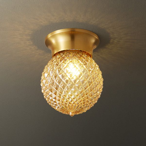 Modern Luxury Globe Glass Shade Brass Base 1-Light Semi-Flush Mount Ceiling Light For Hallway - Image 11