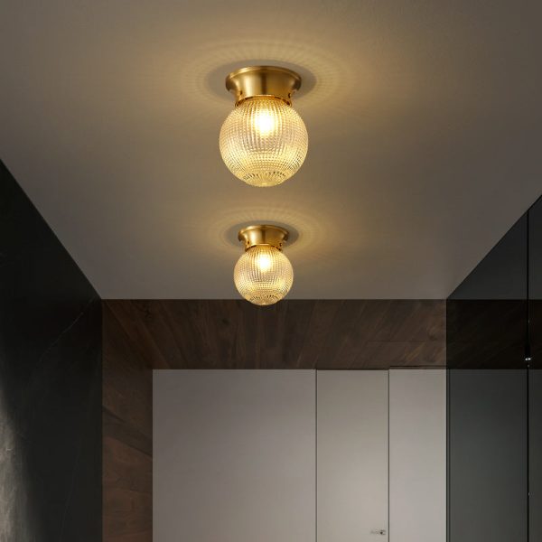 Modern Luxury Globe Glass Shade Brass Base 1-Light Semi-Flush Mount Ceiling Light For Hallway - Image 2