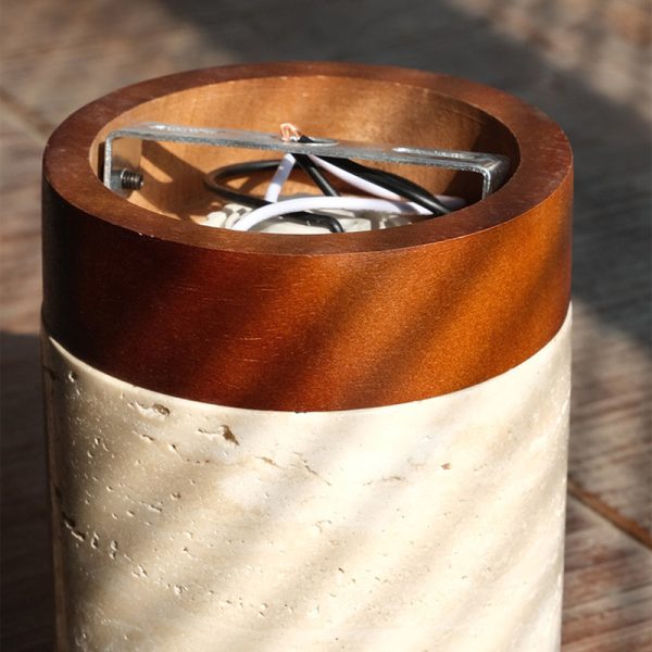 Traditional Japanese Wabi-Sabi Cylinder Yellow Travertine Solid Wood 1-Light Semi-Flush Mount Ceiling Light For Bedroom - Image 7