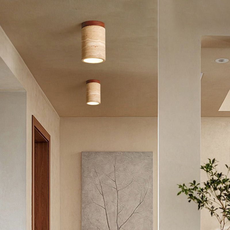 BS-Lighting-LP01844-13.jpg Traditional Japanese Wabi-Sabi Cylinder Yellow Travertine Solid Wood 1-Light Semi-Flush Mount Ceiling Light For Bedroom - Image 1