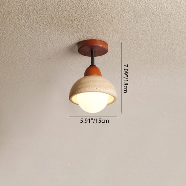Traditional Japanese Wabi-Sabi Cylinder Yellow Travertine Solid Wood 1-Light Semi-Flush Mount Ceiling Light For Bedroom - Image 6