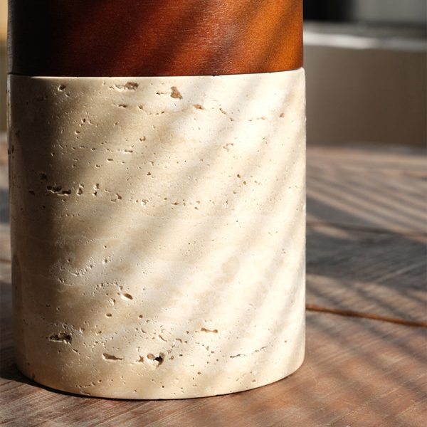 Traditional Japanese Wabi-Sabi Cylinder Yellow Travertine Solid Wood 1-Light Semi-Flush Mount Ceiling Light For Bedroom - Image 8