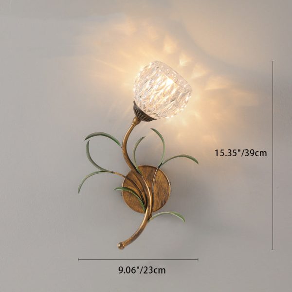 Modern Art Deco Flower Leaf Crystal Glass Iron 1/2 Light Wall Sconce Lamp For Bedroom - Image 4
