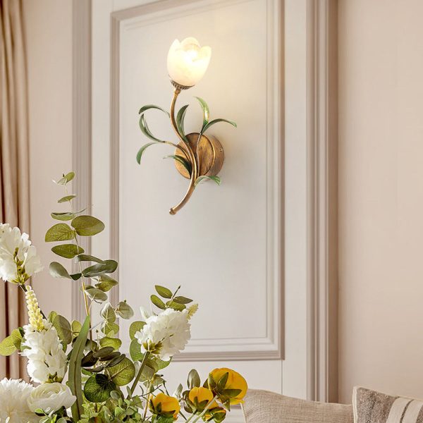 Modern Art Deco Flower Leaf Crystal Glass Iron 1/2 Light Wall Sconce Lamp For Bedroom - Image 10