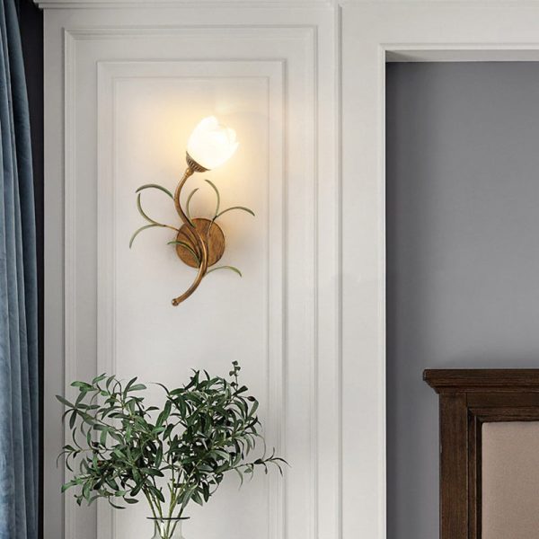 Modern Art Deco Flower Leaf Crystal Glass Iron 1/2 Light Wall Sconce Lamp For Bedroom - Image 11