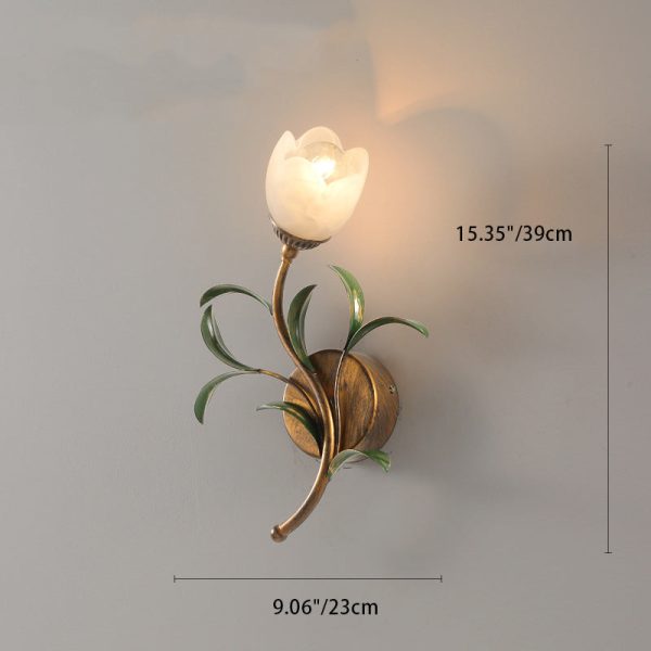 Modern Art Deco Flower Leaf Crystal Glass Iron 1/2 Light Wall Sconce Lamp For Bedroom - Image 5
