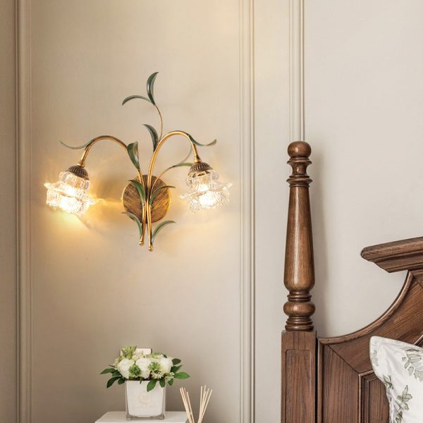 Modern Art Deco Flower Leaf Crystal Glass Iron 1/2 Light Wall Sconce Lamp For Bedroom - Image 15