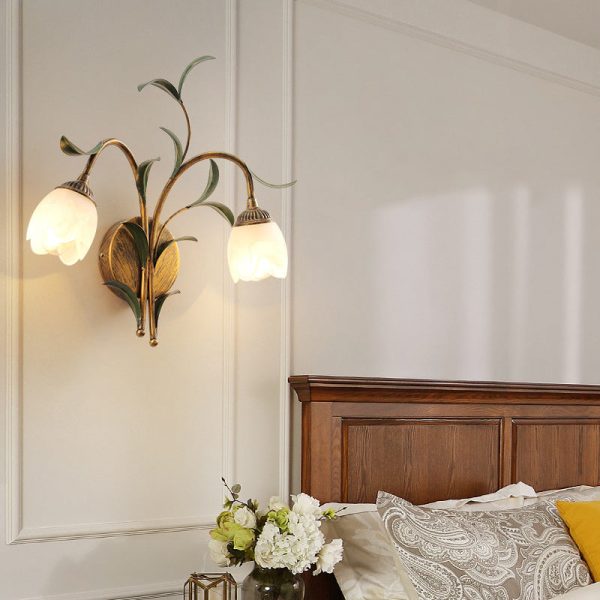 Modern Art Deco Flower Leaf Crystal Glass Iron 1/2 Light Wall Sconce Lamp For Bedroom - Image 12