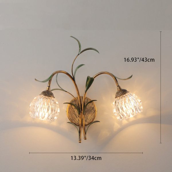 Modern Art Deco Flower Leaf Crystal Glass Iron 1/2 Light Wall Sconce Lamp For Bedroom - Image 6