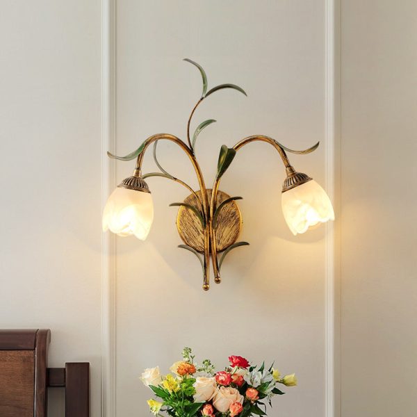 Modern Art Deco Flower Leaf Crystal Glass Iron 1/2 Light Wall Sconce Lamp For Bedroom - Image 13