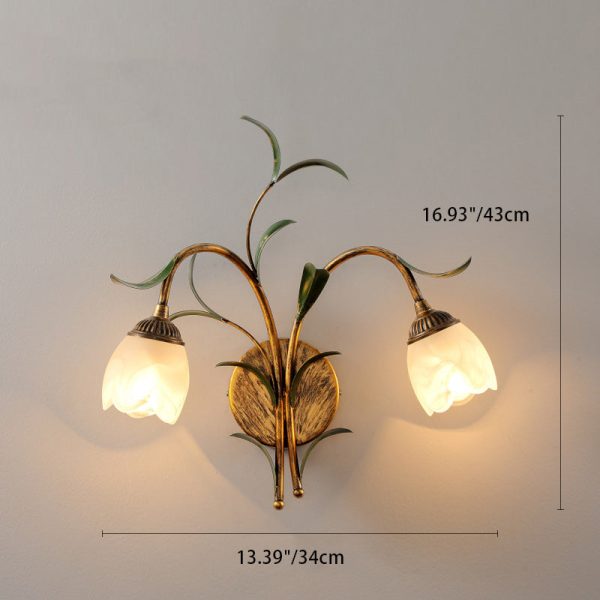 Modern Art Deco Flower Leaf Crystal Glass Iron 1/2 Light Wall Sconce Lamp For Bedroom - Image 7