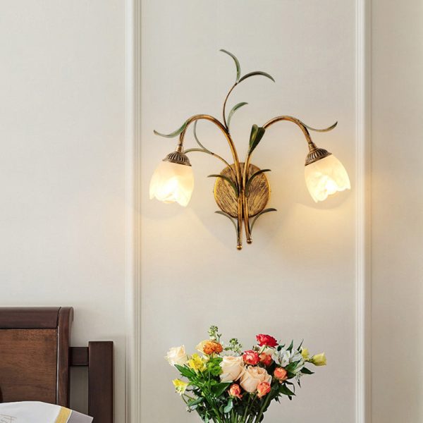 Modern Art Deco Flower Leaf Crystal Glass Iron 1/2 Light Wall Sconce Lamp For Bedroom - Image 14