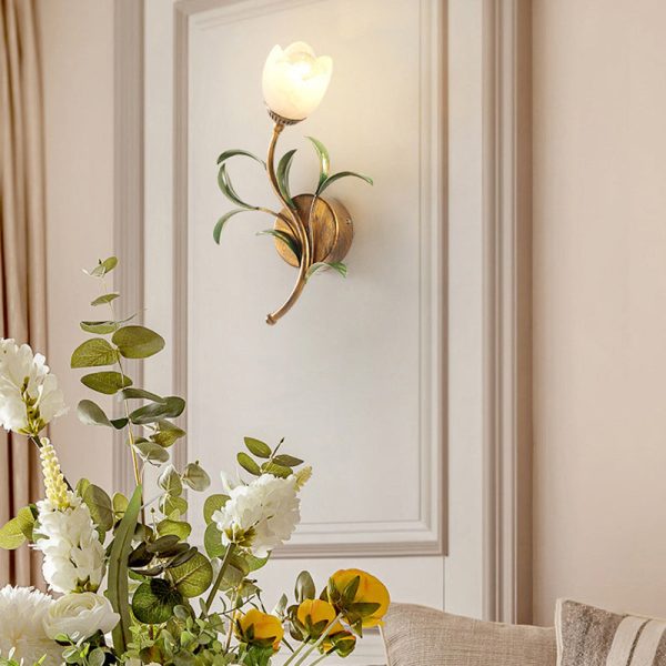 Modern Art Deco Flower Leaf Crystal Glass Iron 1/2 Light Wall Sconce Lamp For Bedroom - Image 3