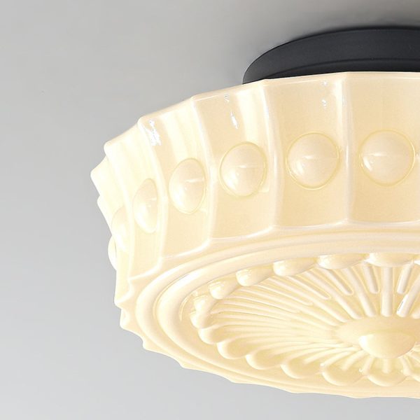 Traditional Vintage Round Pattern Glass Iron LED Semi-Flush Mount Ceiling Light For Bedroom - Image 7