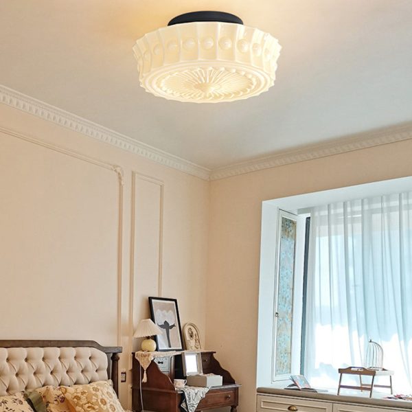 Traditional Vintage Round Pattern Glass Iron LED Semi-Flush Mount Ceiling Light For Bedroom - Image 2