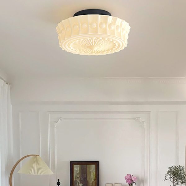 Traditional Vintage Round Pattern Glass Iron LED Semi-Flush Mount Ceiling Light For Bedroom - Image 10