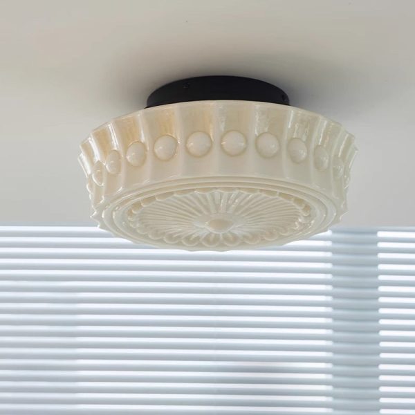 Traditional Vintage Round Pattern Glass Iron LED Semi-Flush Mount Ceiling Light For Bedroom - Image 12