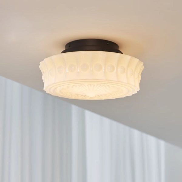 Traditional Vintage Round Pattern Glass Iron LED Semi-Flush Mount Ceiling Light For Bedroom - Image 9