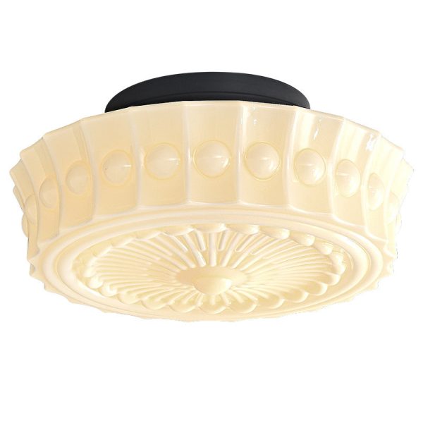 Traditional Vintage Round Pattern Glass Iron LED Semi-Flush Mount Ceiling Light For Bedroom - Image 15