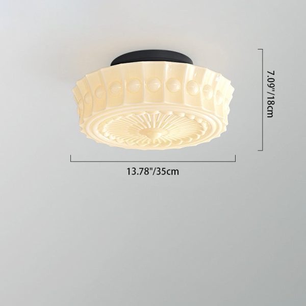 Traditional Vintage Round Pattern Glass Iron LED Semi-Flush Mount Ceiling Light For Bedroom - Image 4