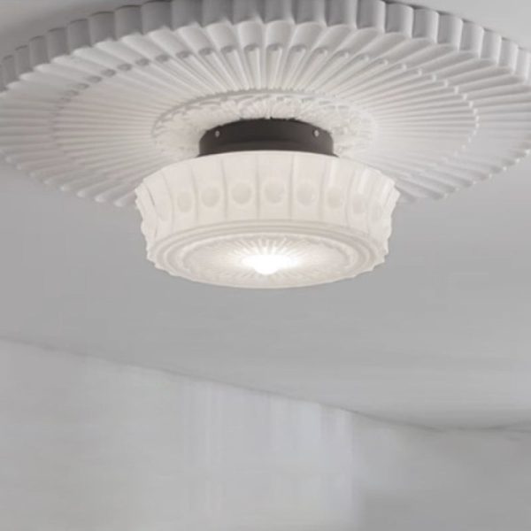 Traditional Vintage Round Pattern Glass Iron LED Semi-Flush Mount Ceiling Light For Bedroom - Image 11