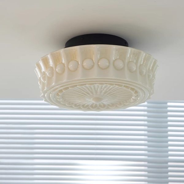 Traditional Vintage Round Pattern Glass Iron LED Semi-Flush Mount Ceiling Light For Bedroom - Image 13
