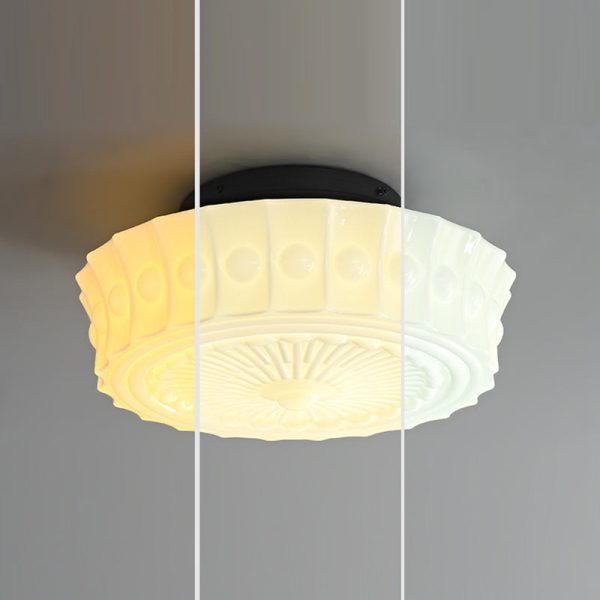 Traditional Vintage Round Pattern Glass Iron LED Semi-Flush Mount Ceiling Light For Bedroom - Image 8