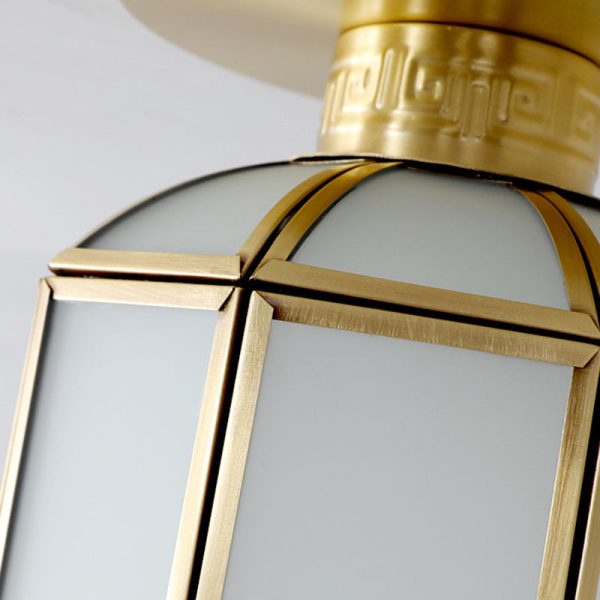 Traditional Chinese Cylinder Round Glass Copper 1-Light Semi-Flush Mount Ceiling Light For Living Room - Image 6