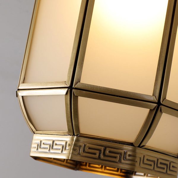 Traditional Chinese Cylinder Round Glass Copper 1-Light Semi-Flush Mount Ceiling Light For Living Room - Image 7