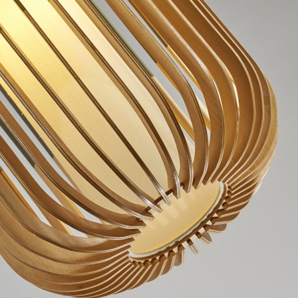 Contemporary Scandinavian Lantern Hollowed Out Round Cylinder Fabric Wood 1-Light Pendant Light For Living Room - Image 8