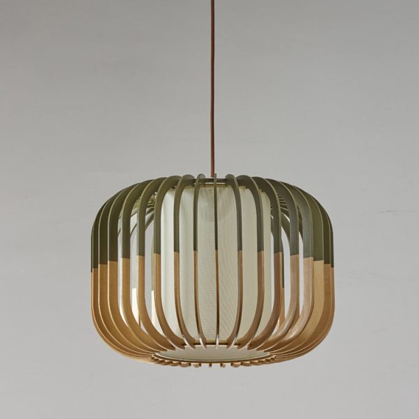 Contemporary Scandinavian Lantern Hollowed Out Round Cylinder Fabric Wood 1-Light Pendant Light For Living Room - Image 16